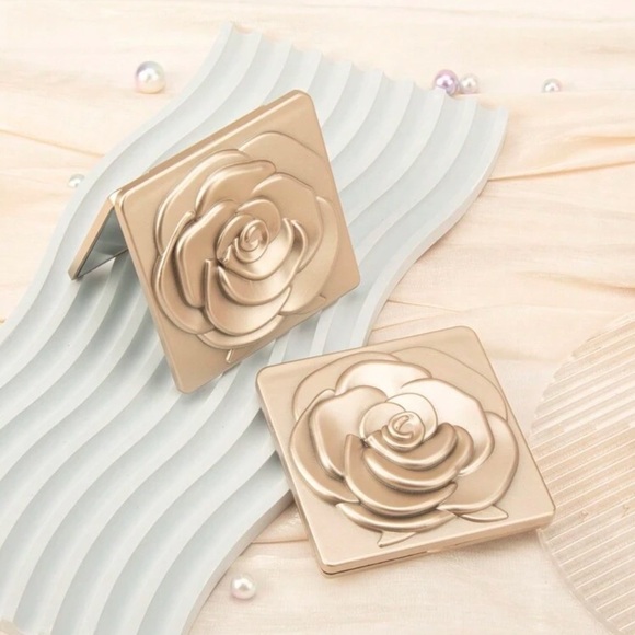 Accessories - Flower Compact Mirror, Gold, Square, Double Sided, Makeup Mirror
